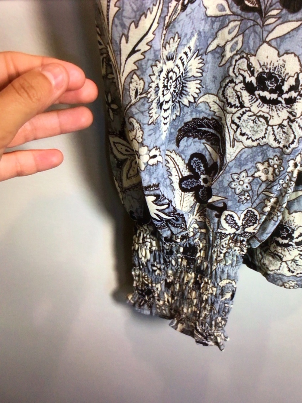 CeCe Blue Floral Tie-Neck Long Sleeve Blouse - Picture 6 of 8